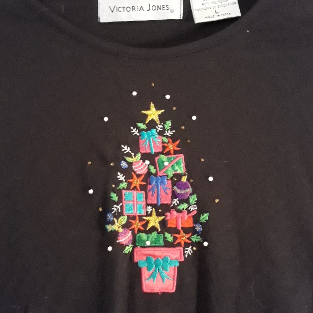 Christmas Tree Embroidered Long Sleeved Shirt